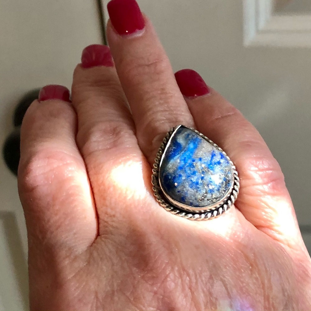 Size 7 Tear Drop Sodalite Stone and SterlingSilver - Picture 3 of 10